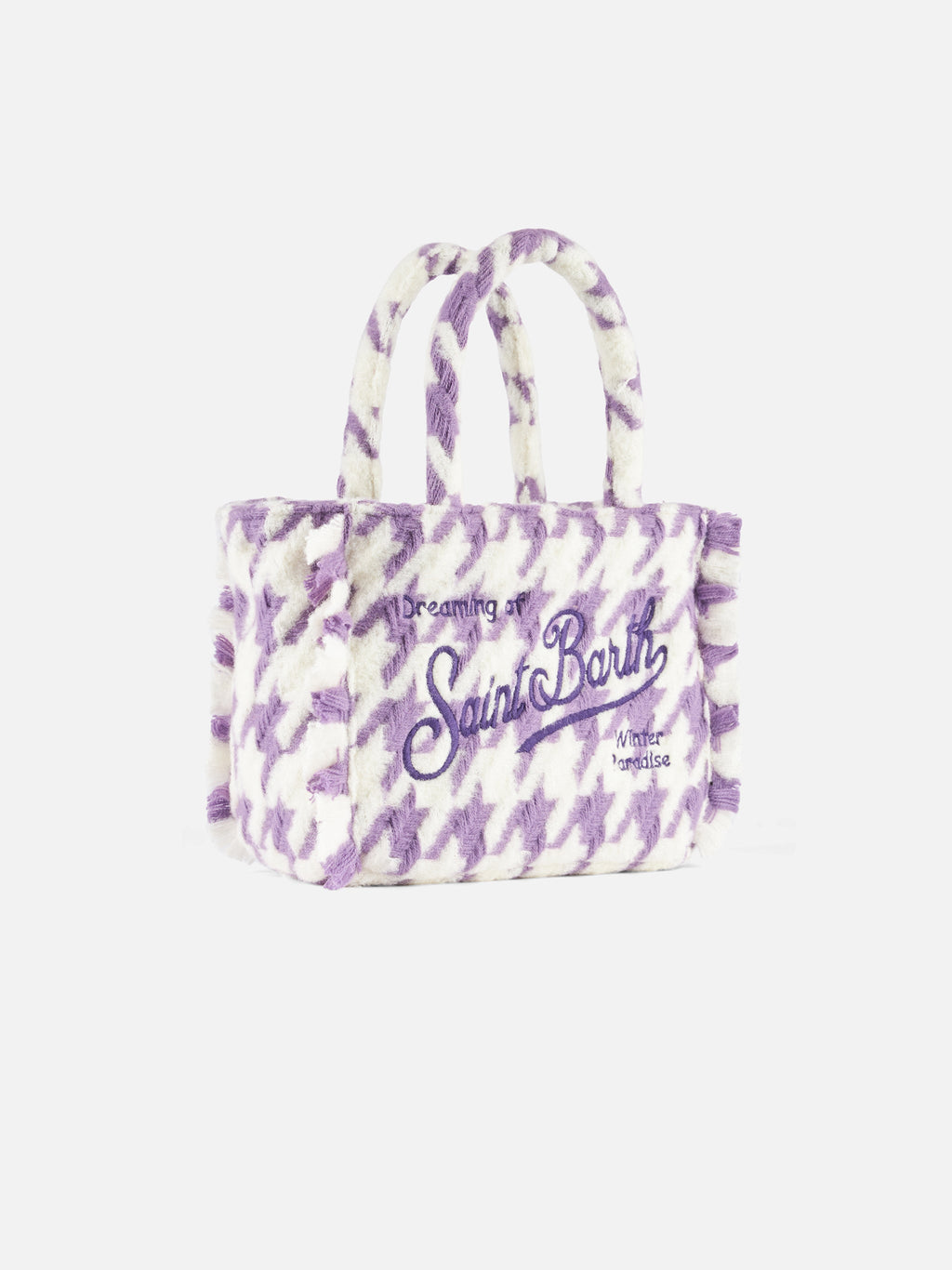 Wooly Colette fringed handbag with pied de poule pattern - MC2 Saint Barth