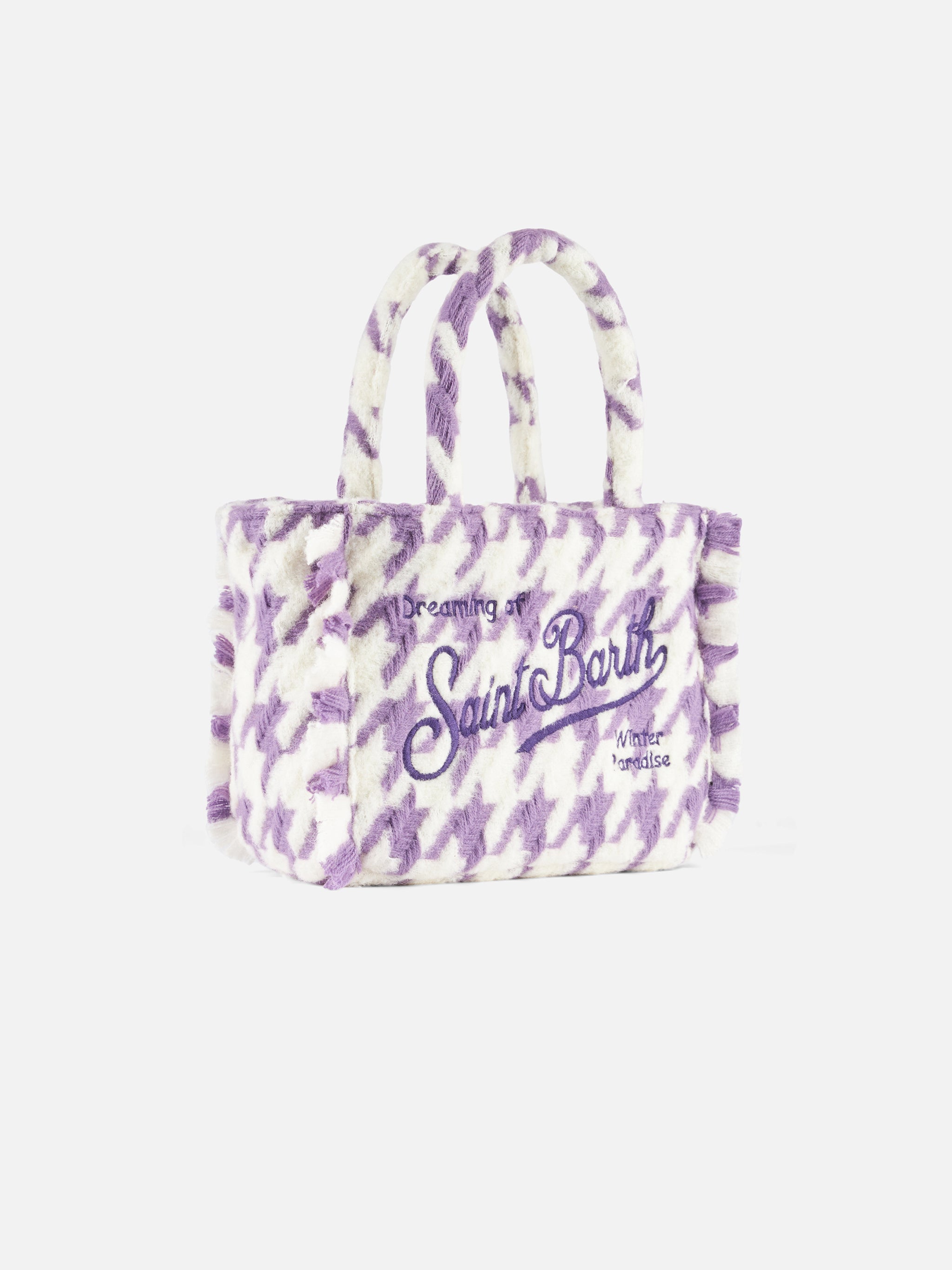 Wooly Colette fringed handbag with pied de poule pattern - MC2 Saint Barth