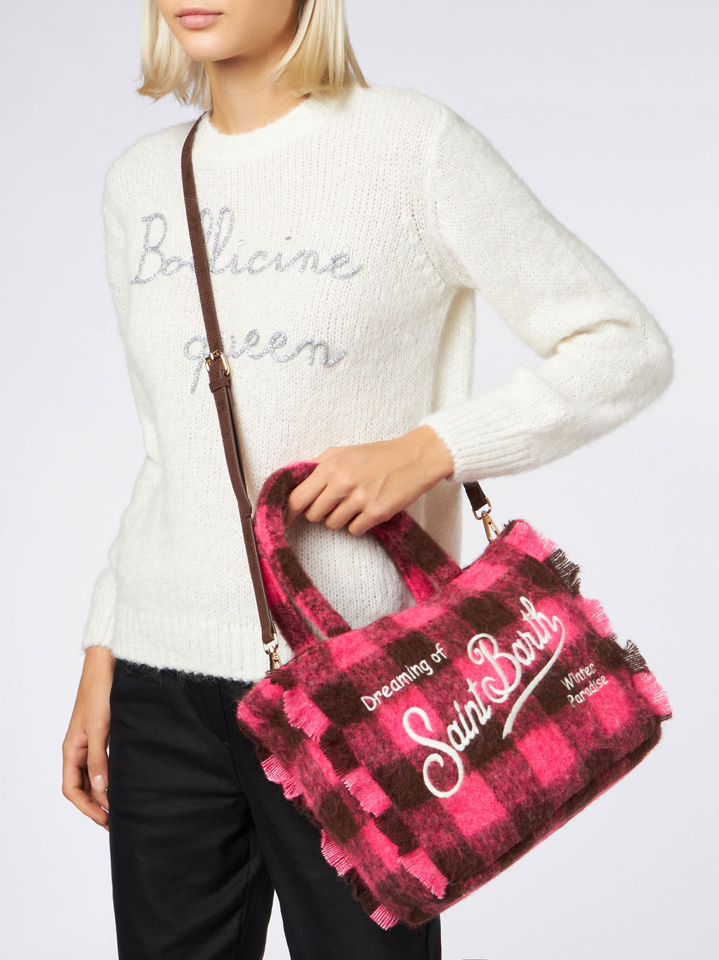 Wooly Colette fringed handbag with check pattern - MC2 Saint Barth