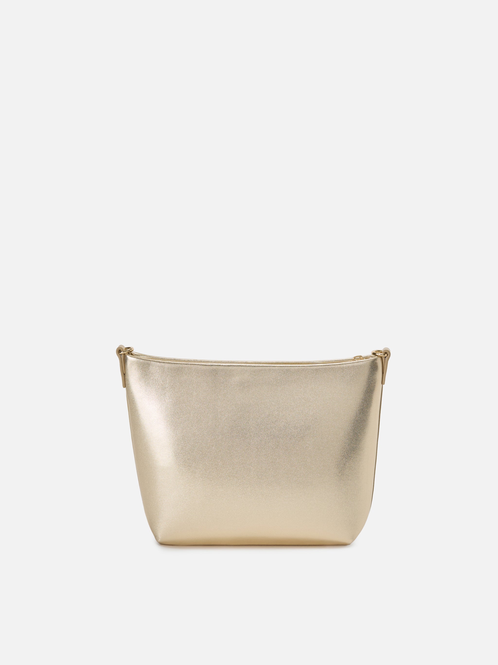 Borsa Aline in pelle laminata oro con placchetta logo