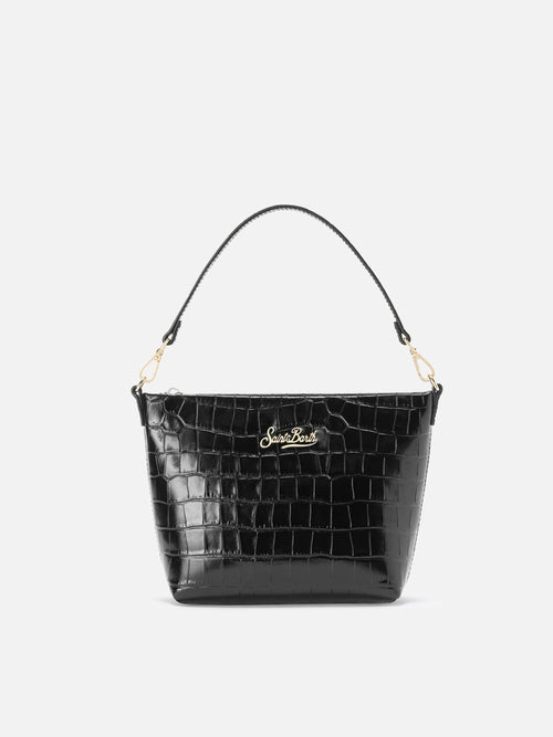 Borsa a spalla Aline Bag in pelle stampa cocco nera