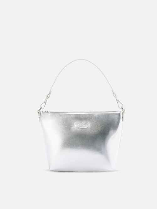Borsa a spalla Aline Bag in pelle laminata argento