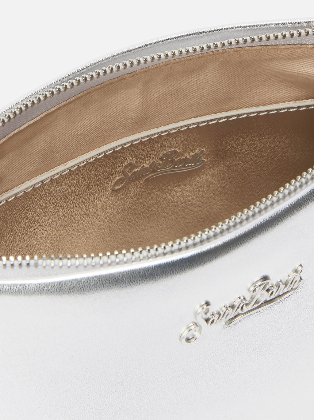 Borsa a spalla Aline Bag in pelle laminata argento