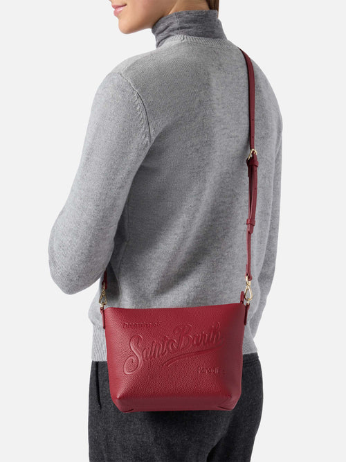 Borsa a spalla Aline Bag in pelle martellata bordeaux