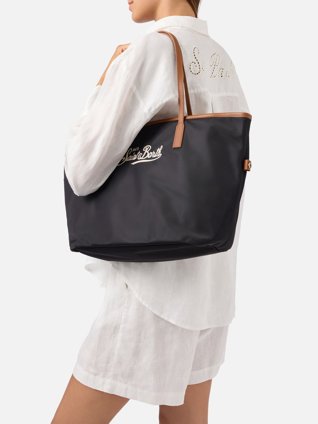 Borsa City nera regular in nylon