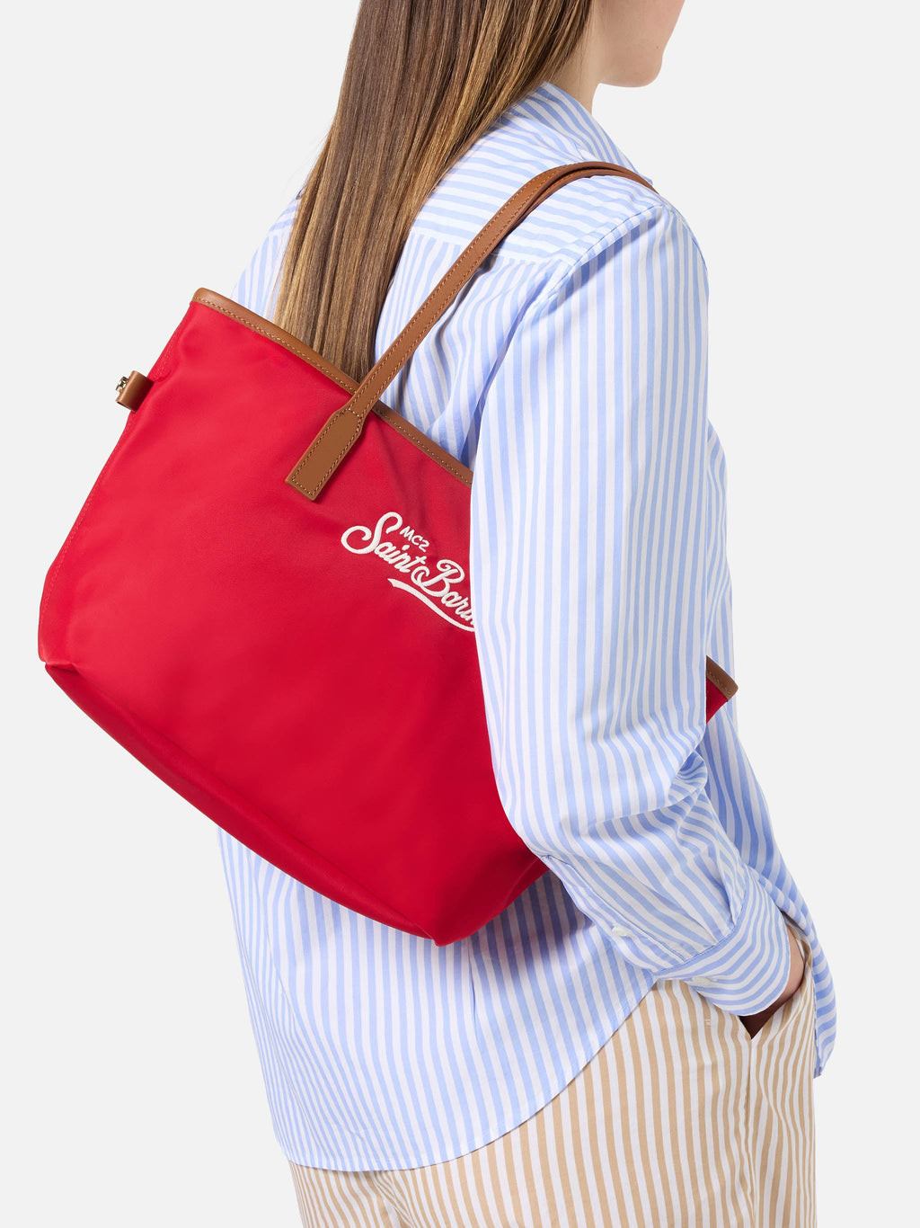 Borsa City medium in nylon rosso
