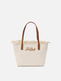 Borsa shopper City medium bianca in canvas con frange