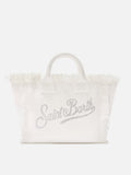 Borsa Colette in canvas bianca con logo in strass