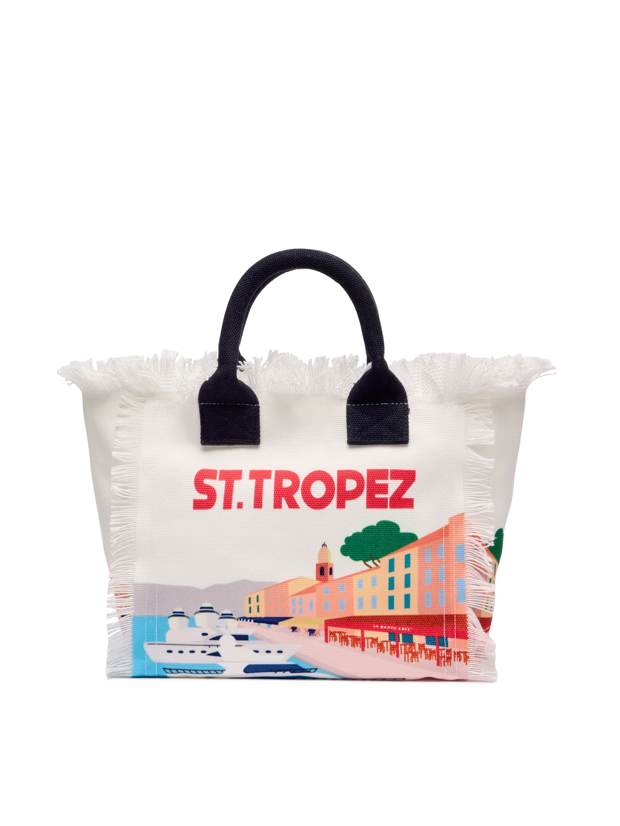 Colette cotton canvas handbag with St. Tropez postcard print - MC2 Saint Barth