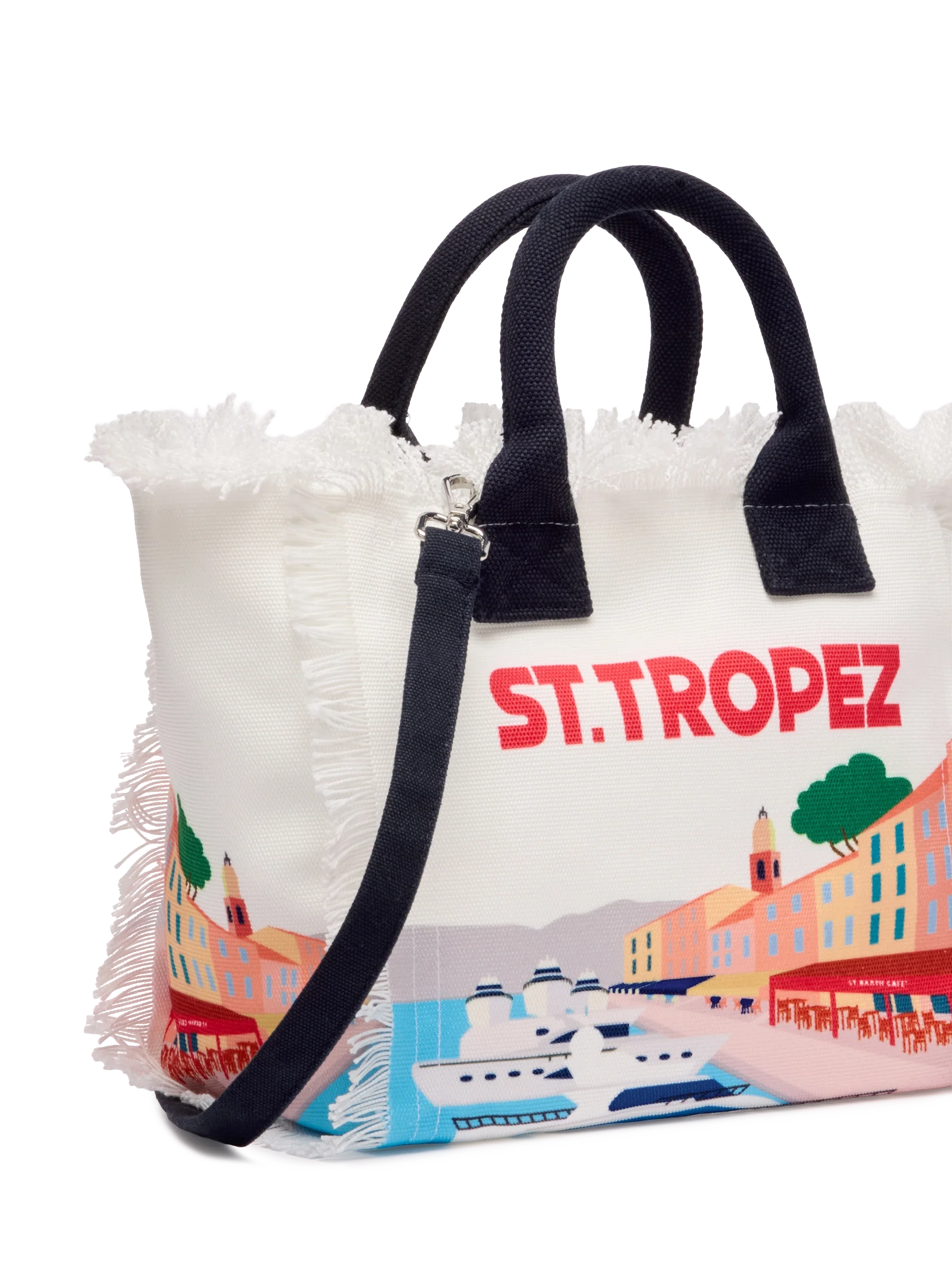Colette cotton canvas handbag with St. Tropez postcard print - MC2 Saint Barth