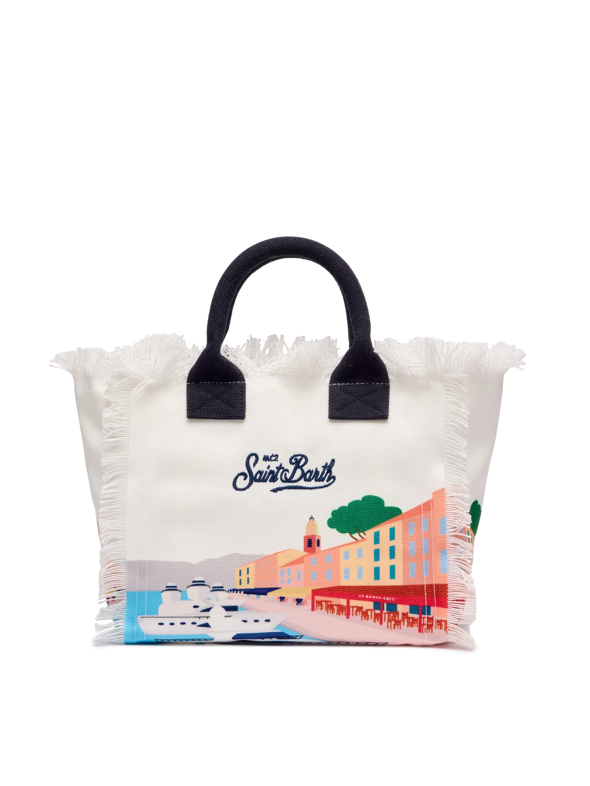 Colette cotton canvas handbag with St. Tropez postcard print - MC2 Saint Barth
