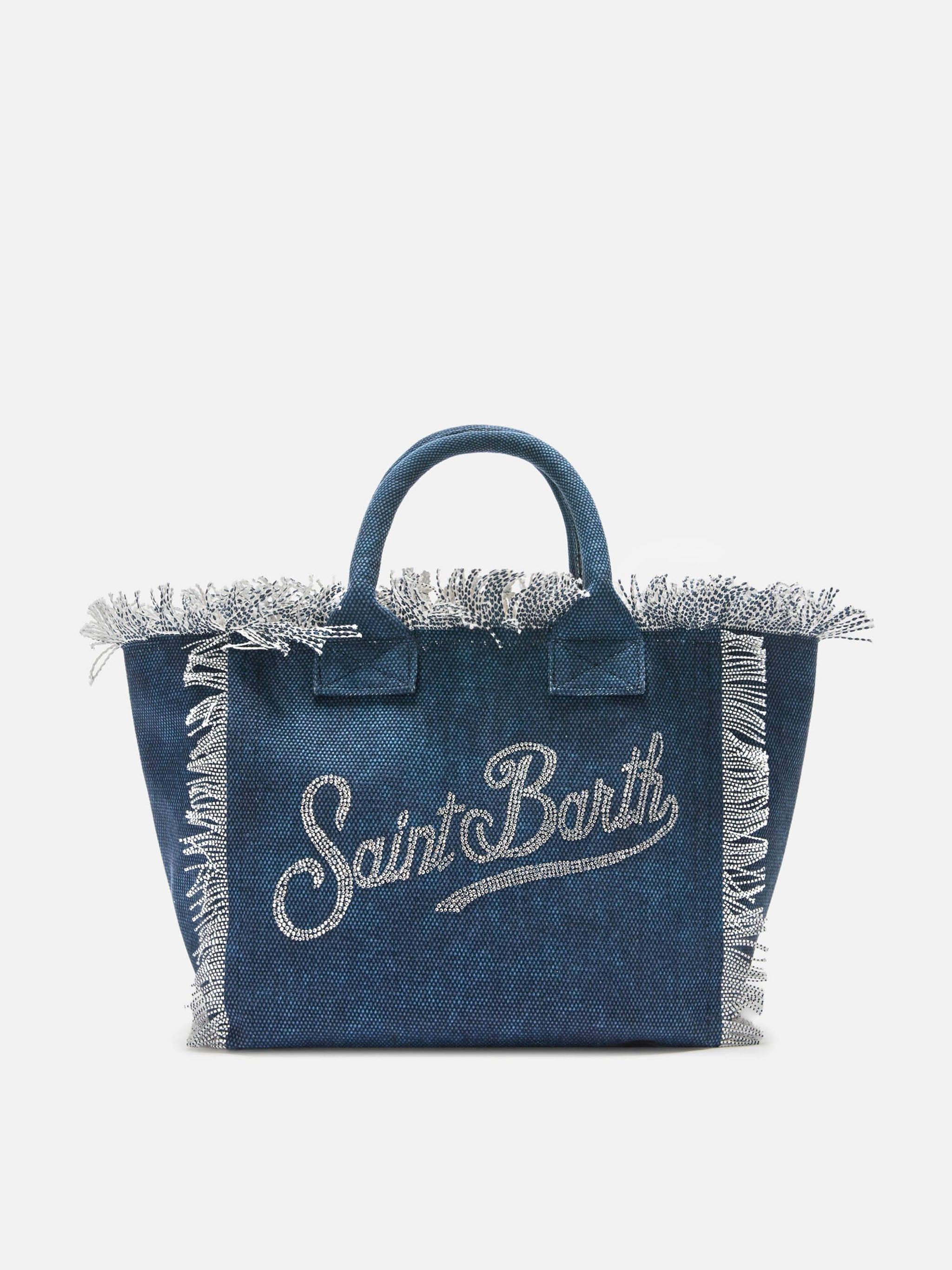 Borsa Colette in canvas blu indaco con logo in strass