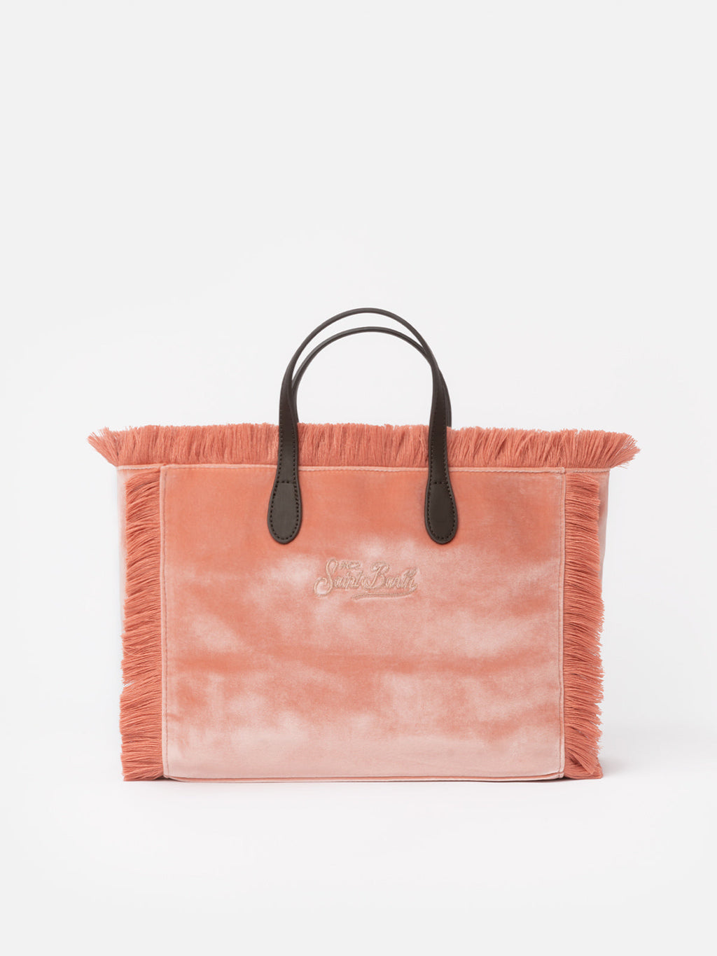 Pink velvet Colette handbag with rhinestones logo - MC2 Saint Barth