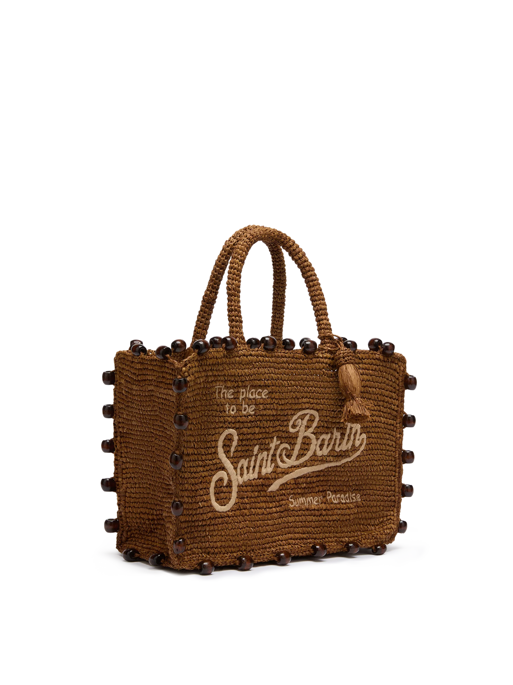 Colette Raffia brown handbag with beads and logo embroidery - MC2 Saint Barth