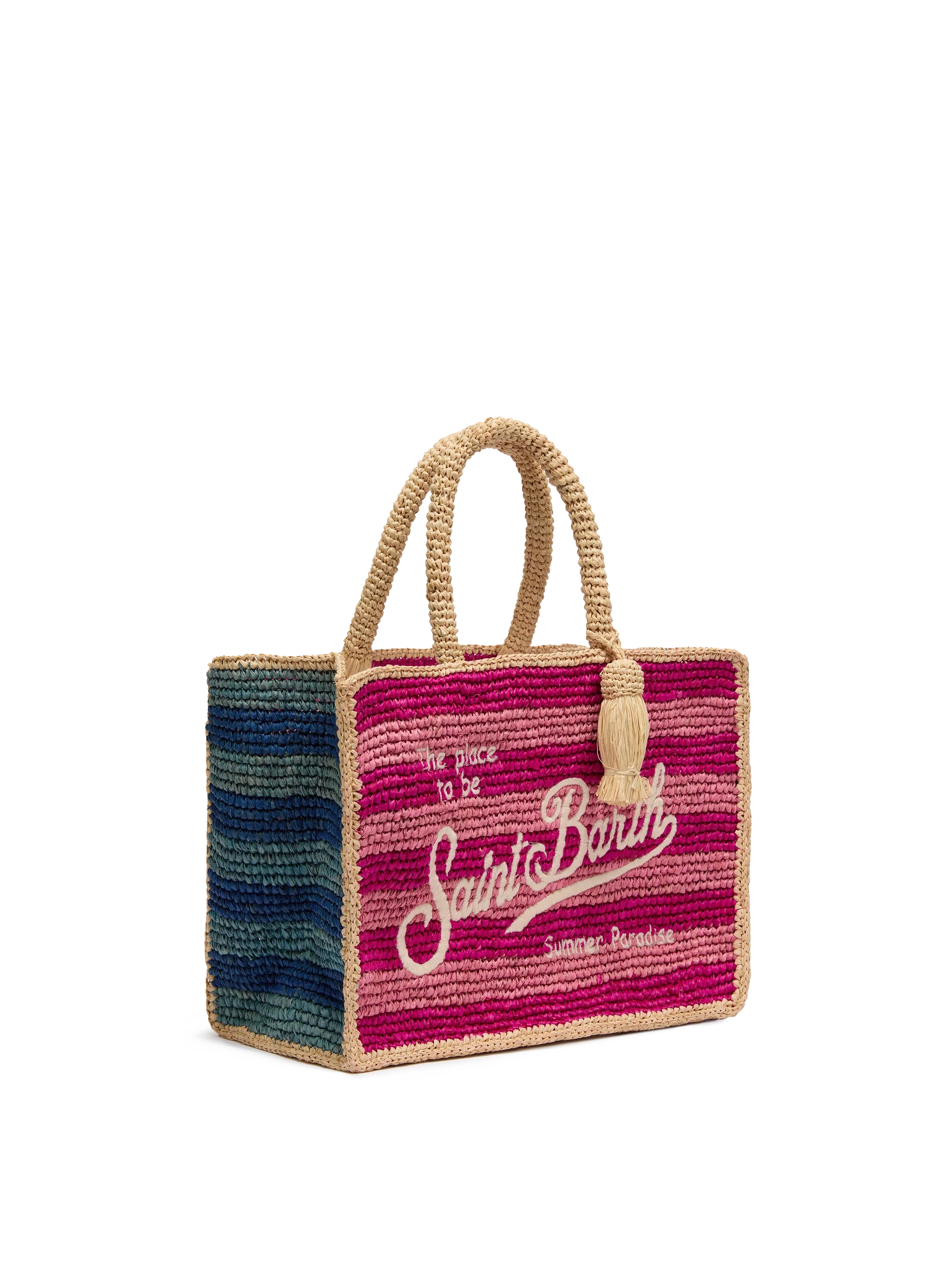 Colette Raffia multicolor striped handbag with logo embroidery - MC2 Saint Barth