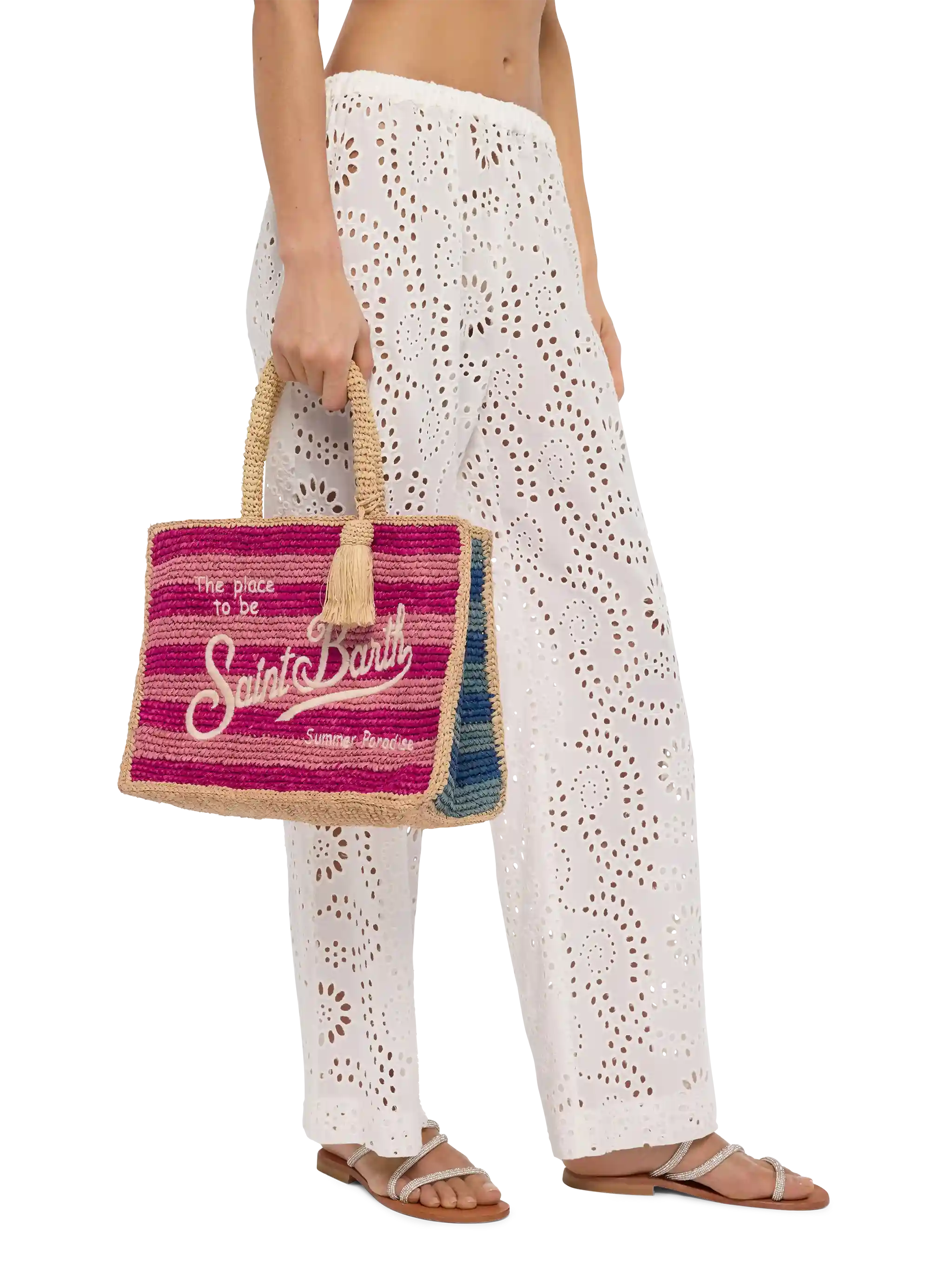 Colette Raffia multicolor striped handbag with logo embroidery - MC2 Saint Barth