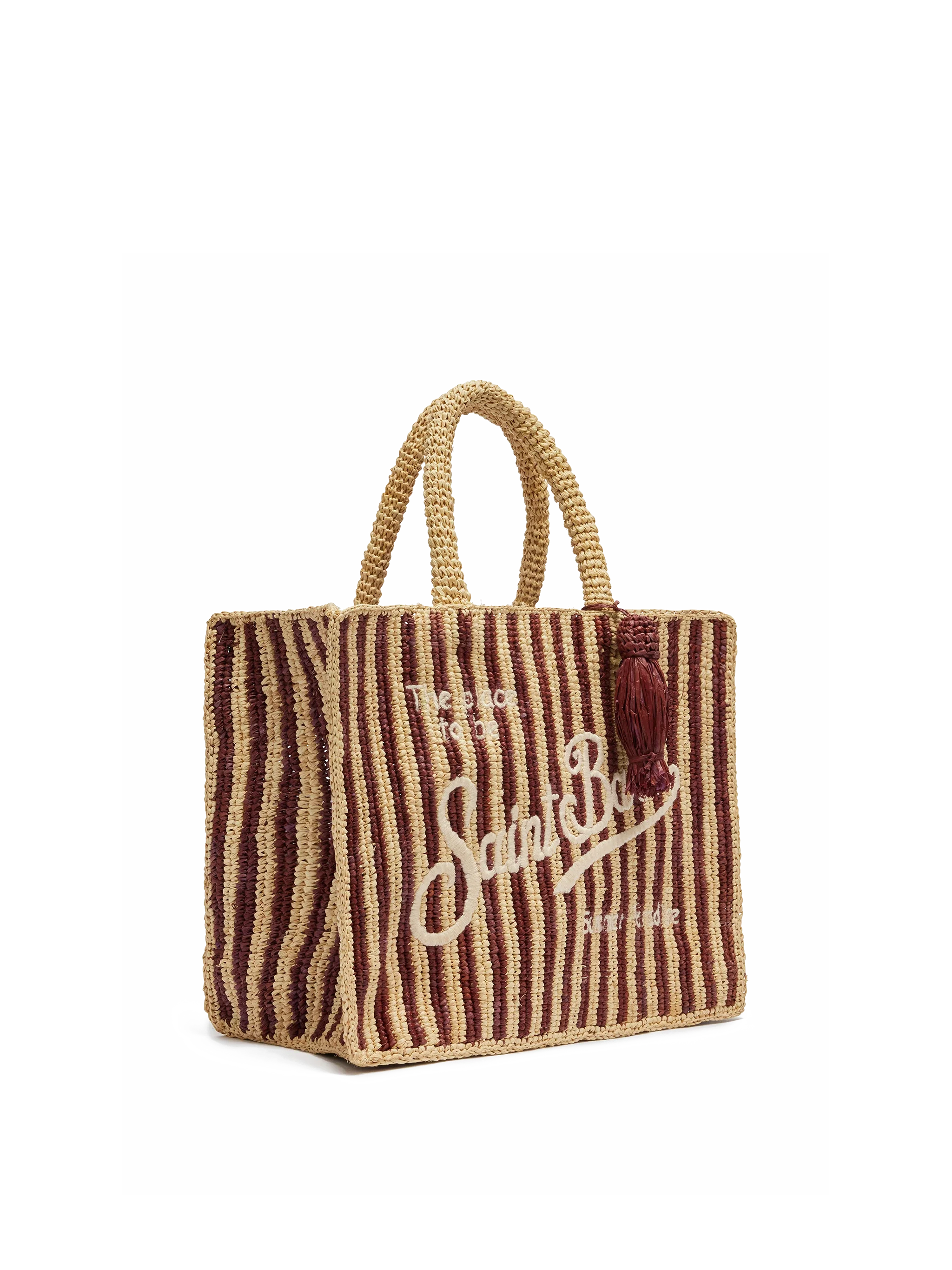 Colette Raffia brown striped handbag with logo embroidery - MC2 Saint Barth