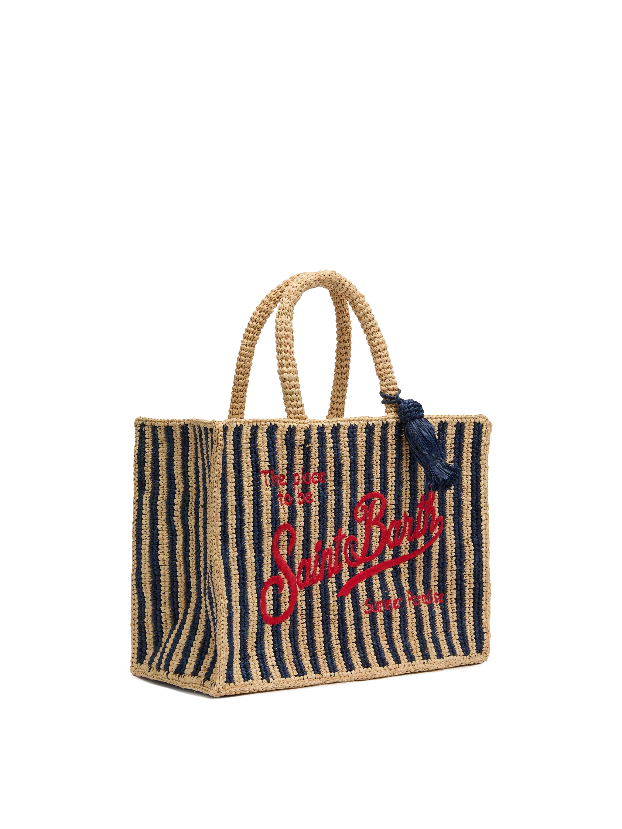 Colette Raffia navy blue striped handbag with logo embroidery - MC2 Saint Barth