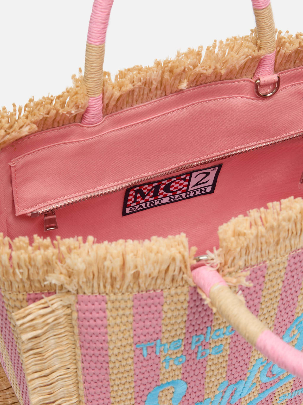 Colette Straw effect handbag with striped print - MC2 Saint Barth