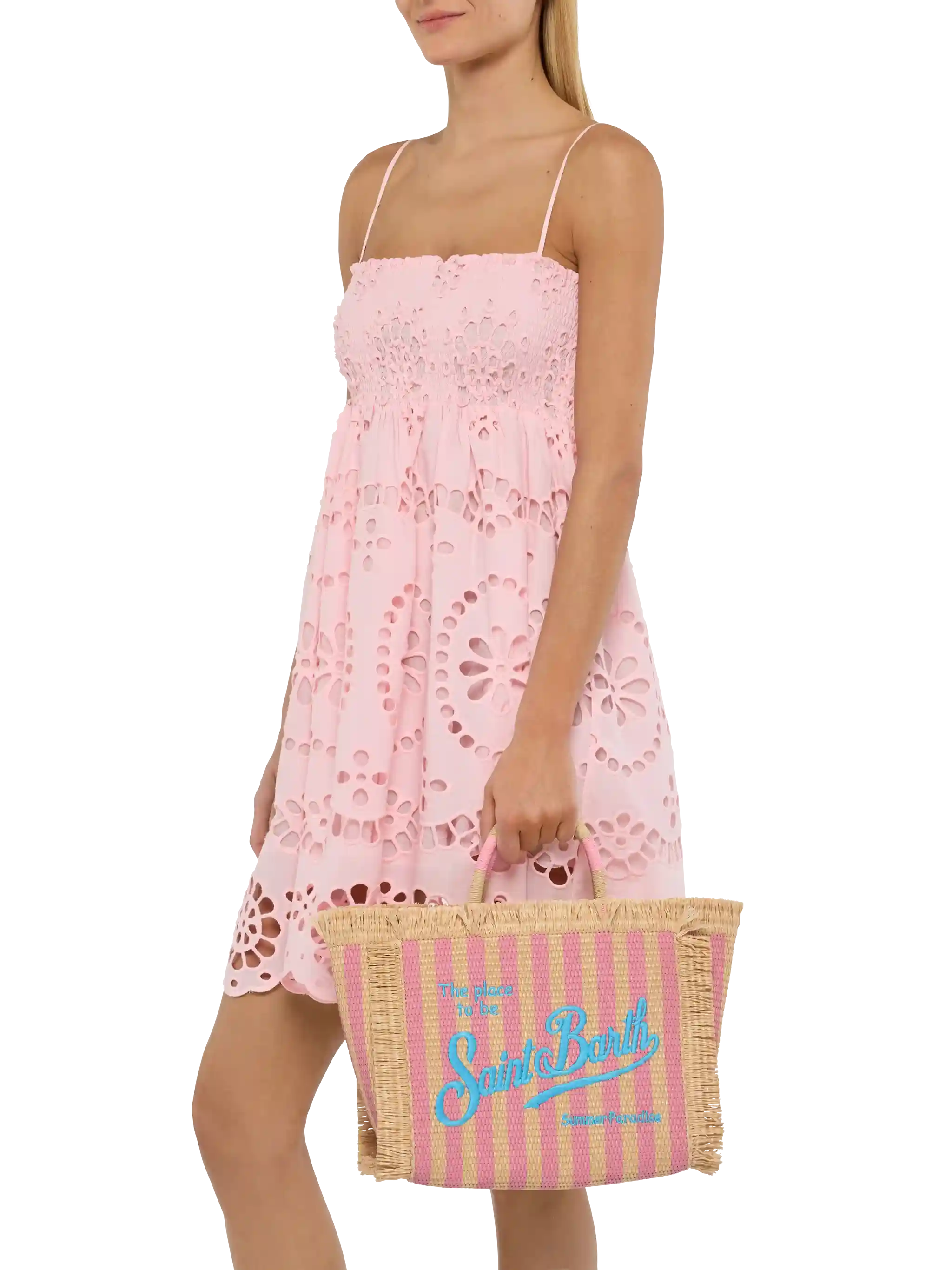 Colette Straw effect handbag with striped print - MC2 Saint Barth