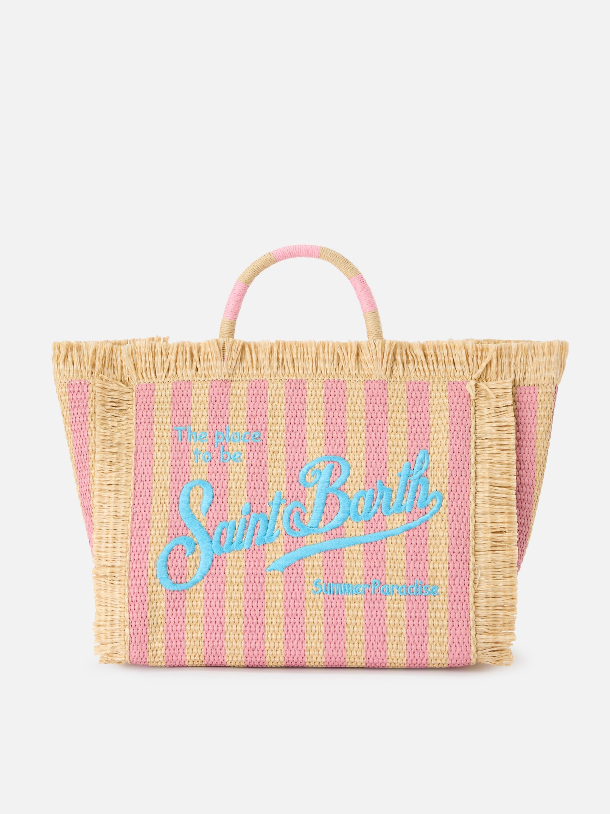 Borsa Colette in tessuto effetto paglia a righe con logo ricamato