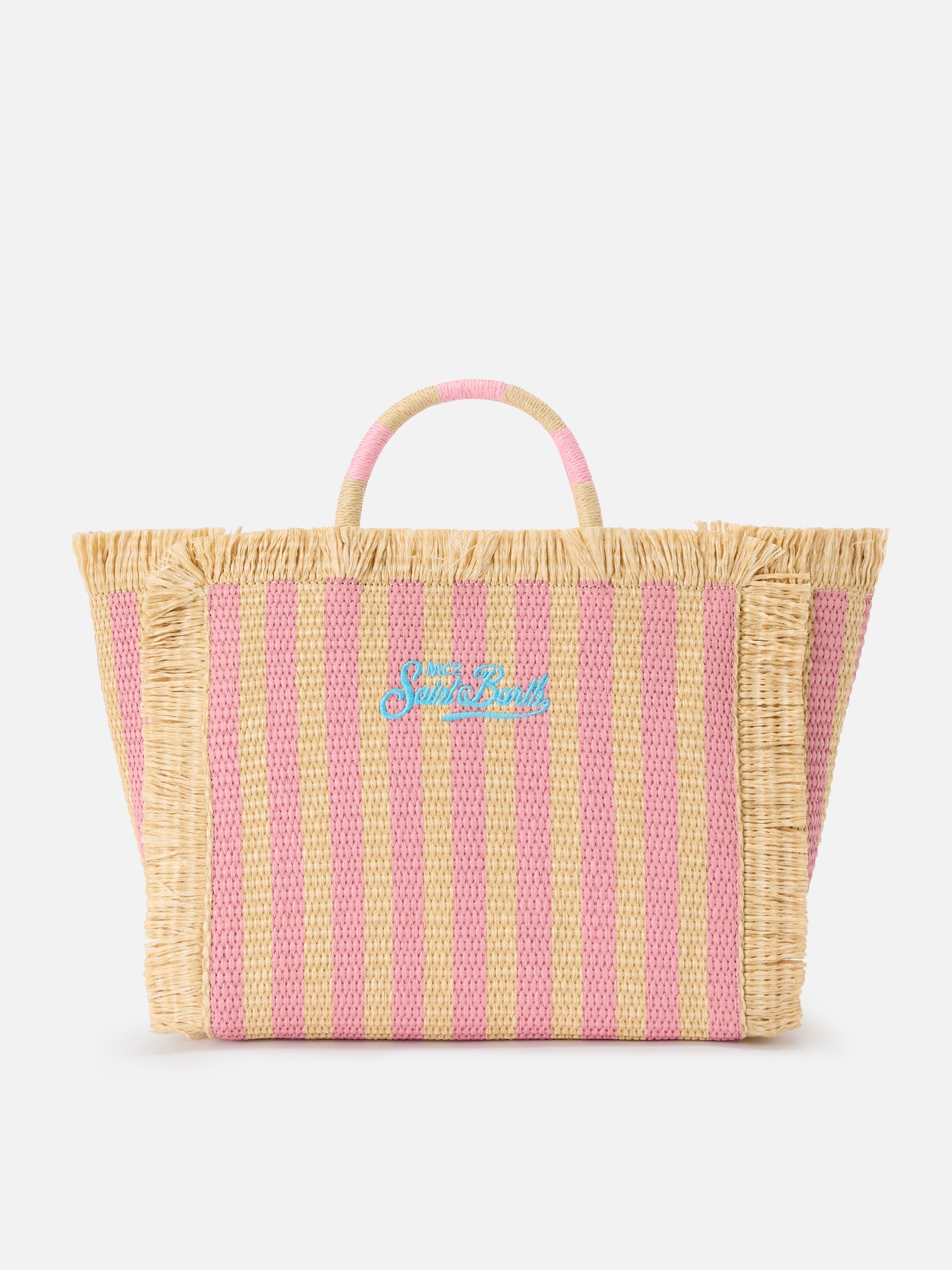 Borsa Colette in tessuto effetto paglia a righe con logo ricamato