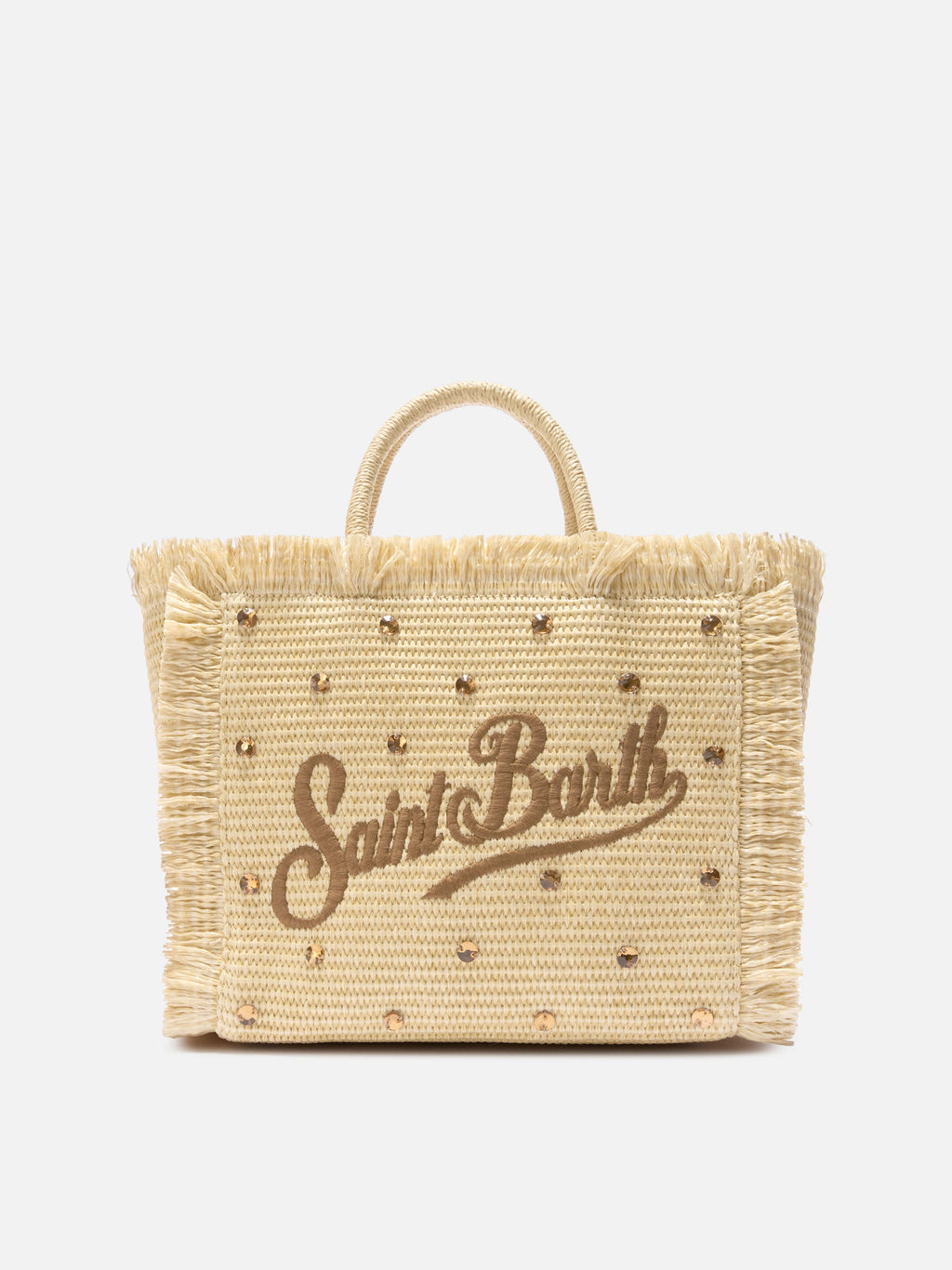 Borsa Colette in tessuto effetto paglia con strass applicati