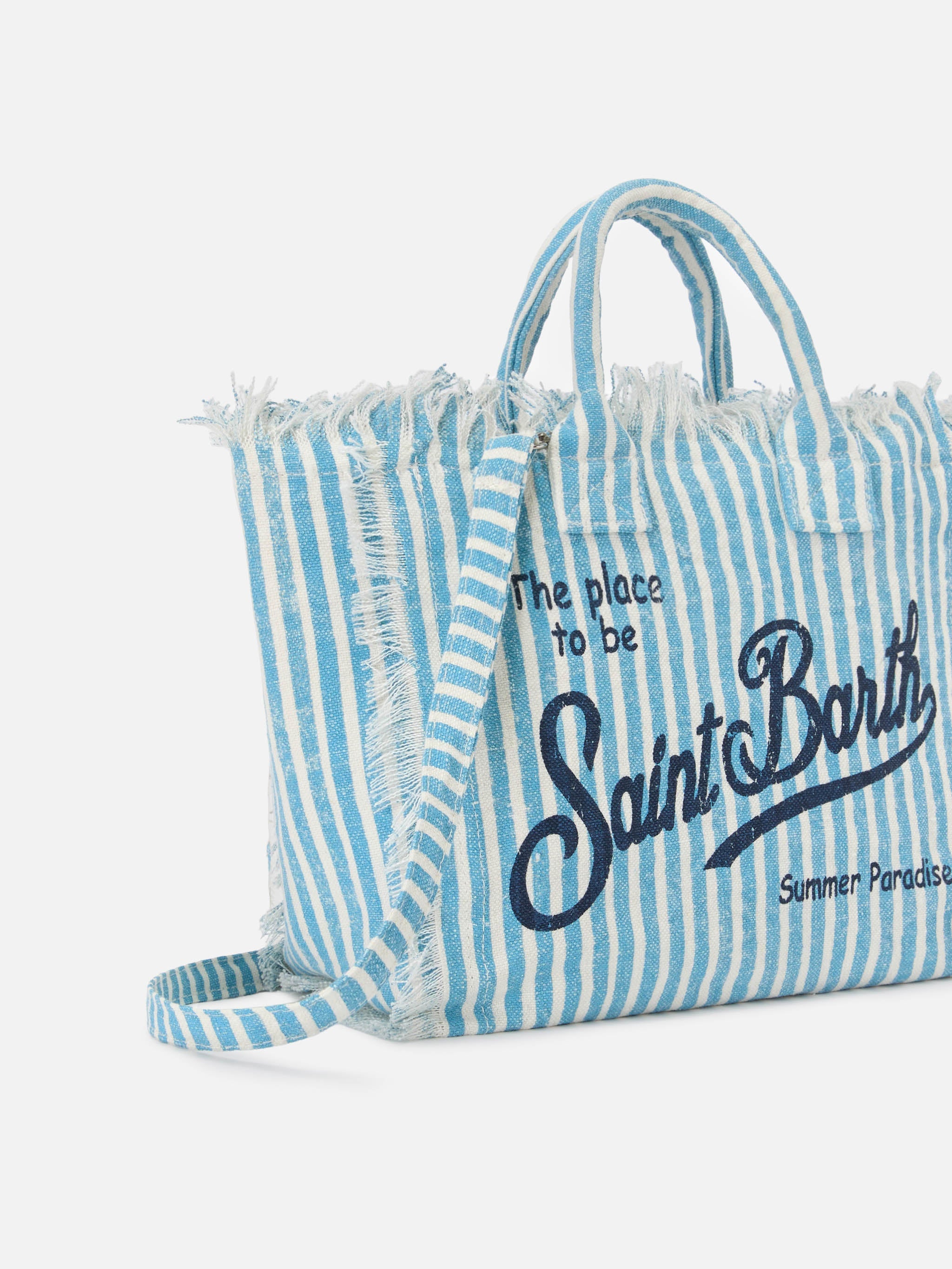 Borsa Colette in lino a righe azzurre e bianche