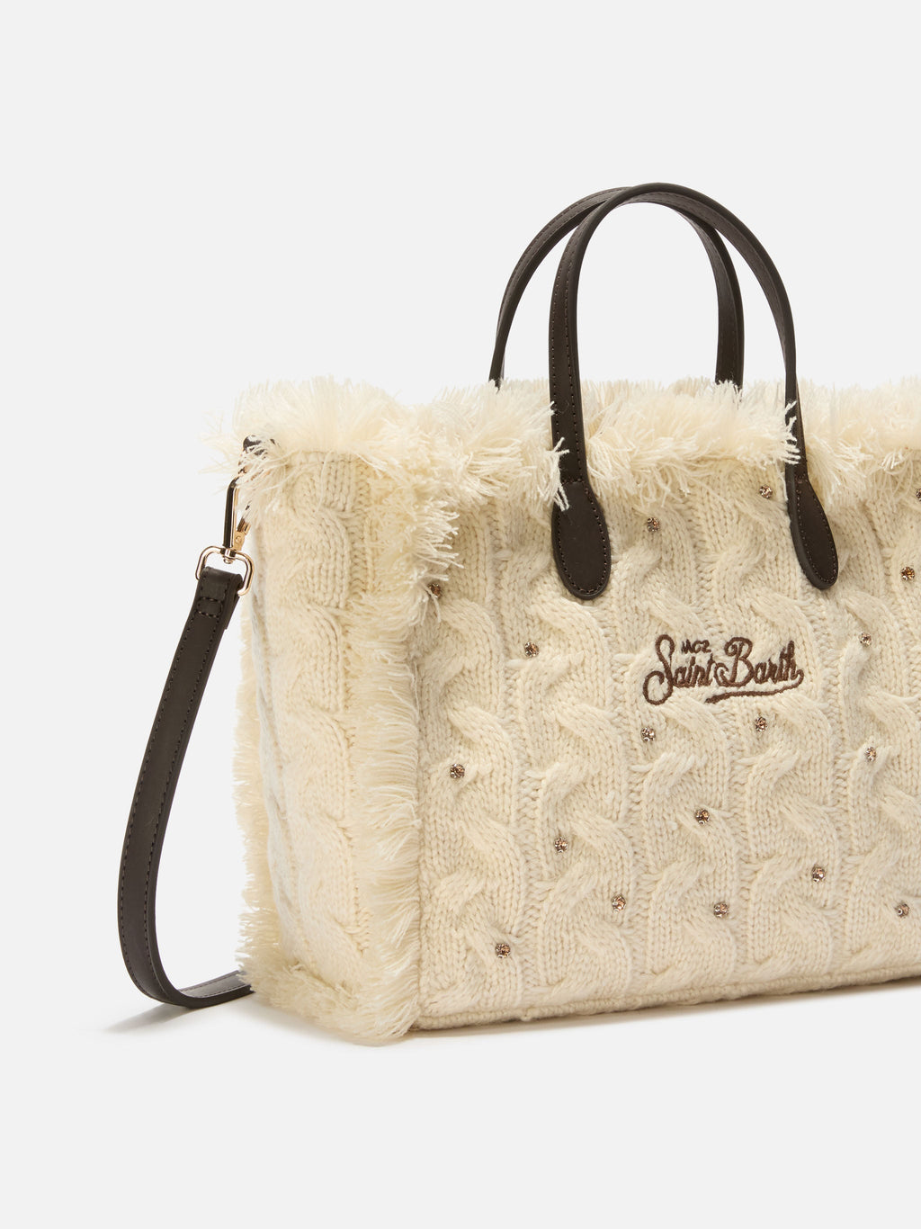 Borsa Colette Wool Braid bianca con strass
