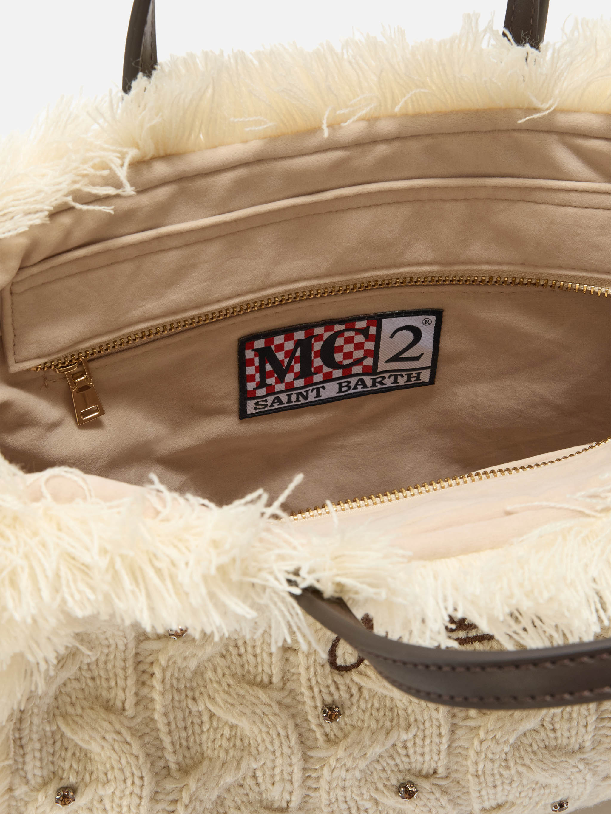 Borsa Colette Wool Braid bianca con strass