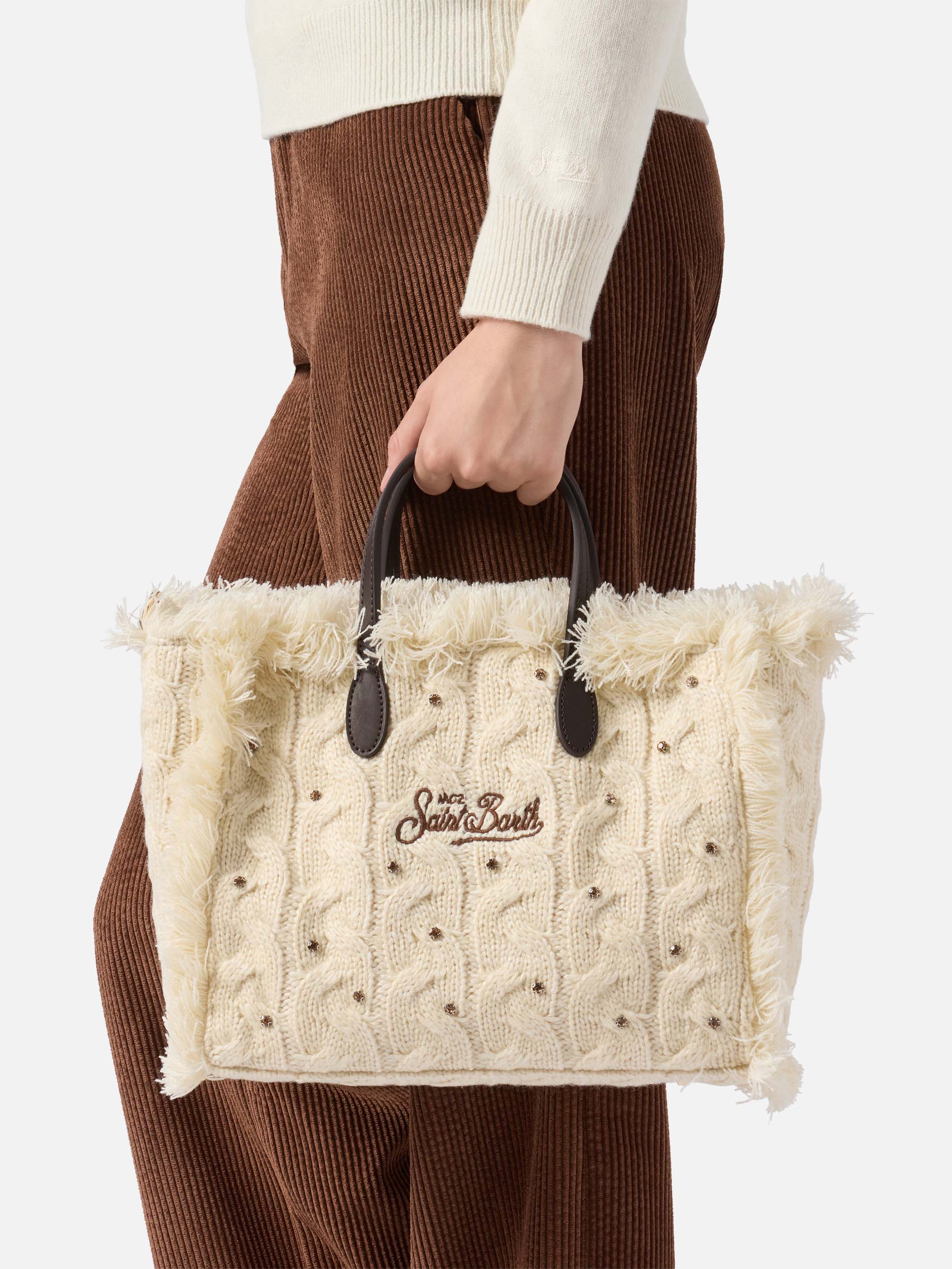 Borsa Colette Wool Braid bianca con strass