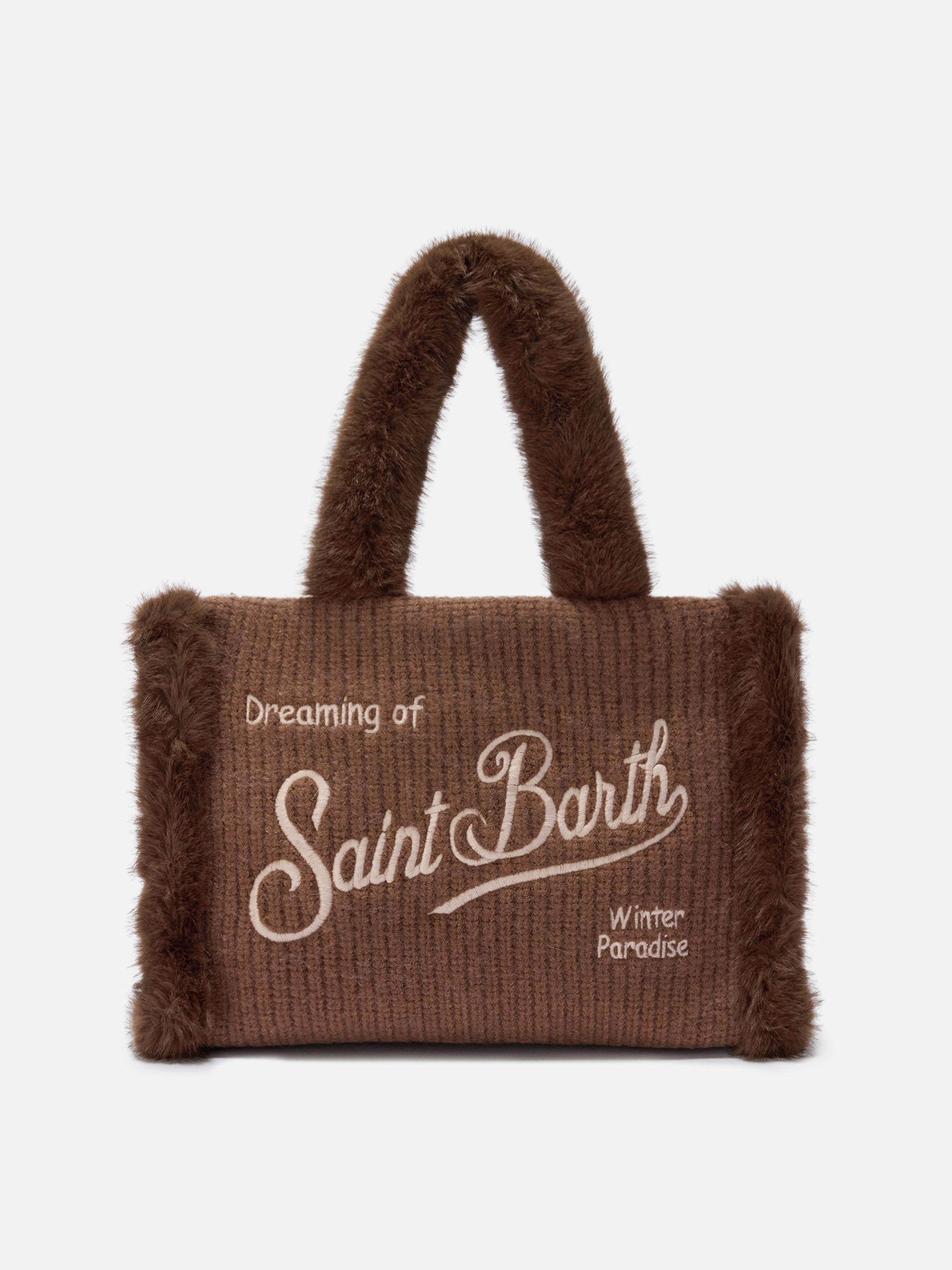 Borsa a mano Colette Shearling Rib in misto lana marrone a coste e shearling