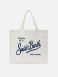 Borsa Essential in cotone sangallo bianco con logo a contrasto
