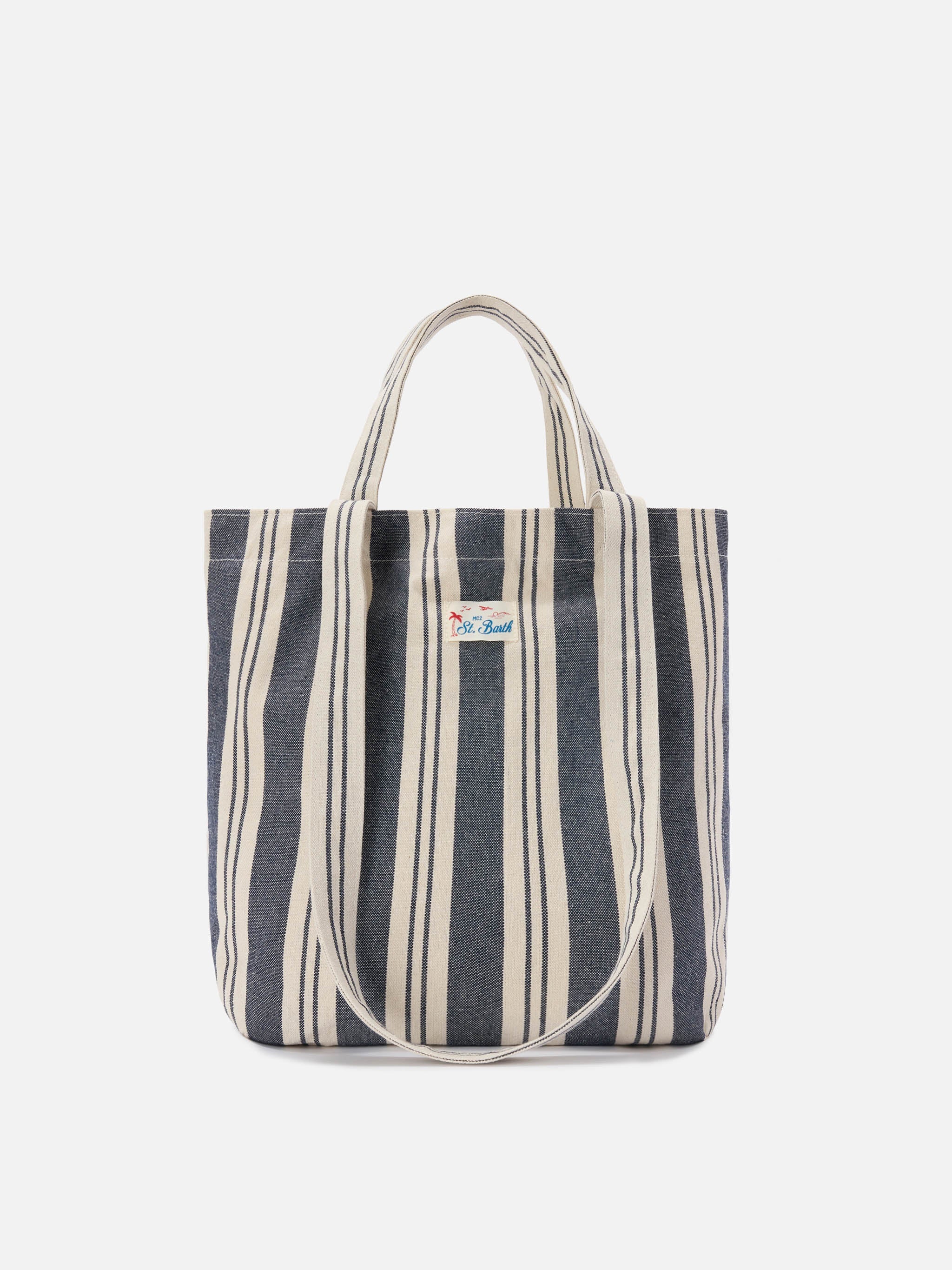 Borsa tote Essential Beach in cotone a righe blu e bianche