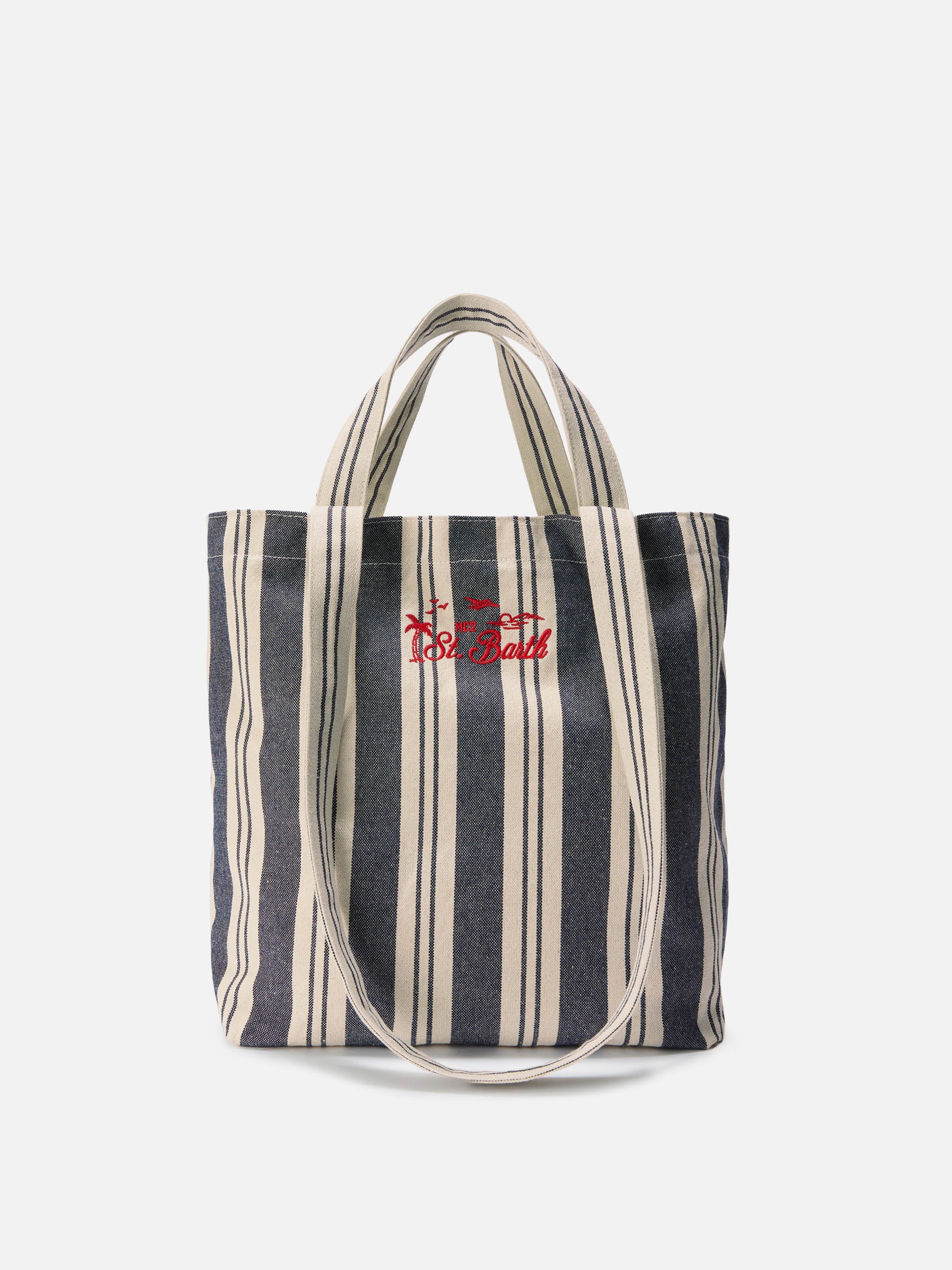 Borsa tote Essential Beach in cotone a righe blu e bianche