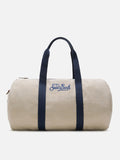 Borsone Round Jetleg in lino beige con logo ricamato a contrasto