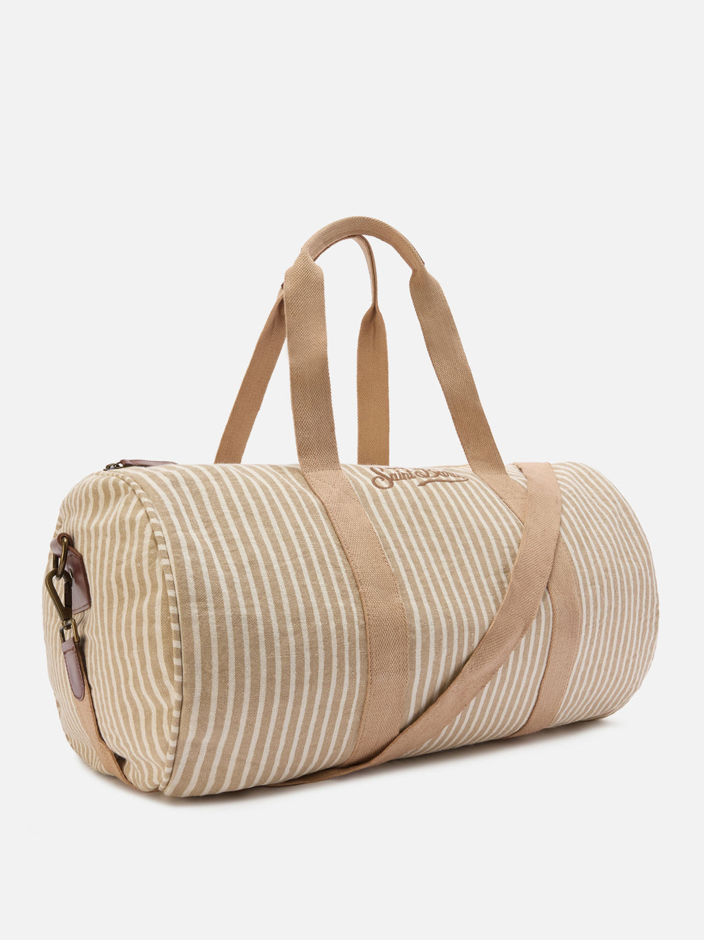 Borsone Round Jetleg in lino a righe beige e bianche