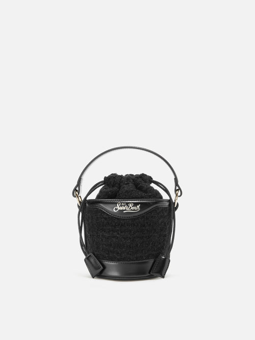 Borsa a secchiello Mila Tweed in misto lana tweed nero