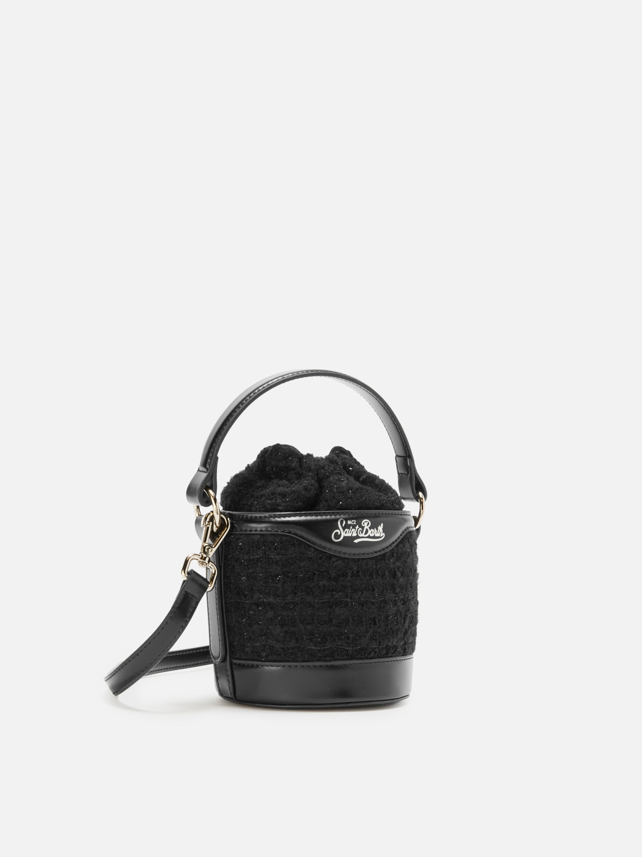 Borsa a secchiello Mila Tweed in misto lana tweed nero
