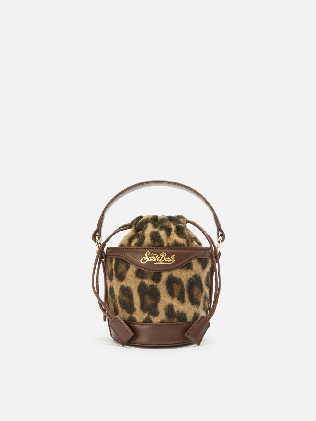 Borsa a secchiello Mila Tweed in misto lana tweed leopardato