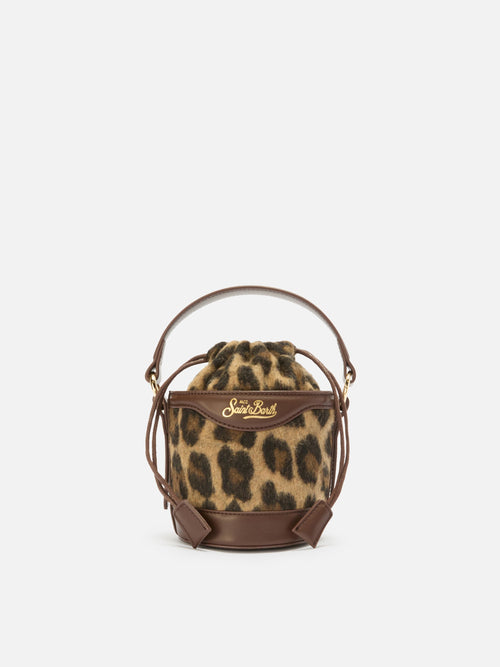Borsa a secchiello Mila Tweed in misto lana tweed leopardato