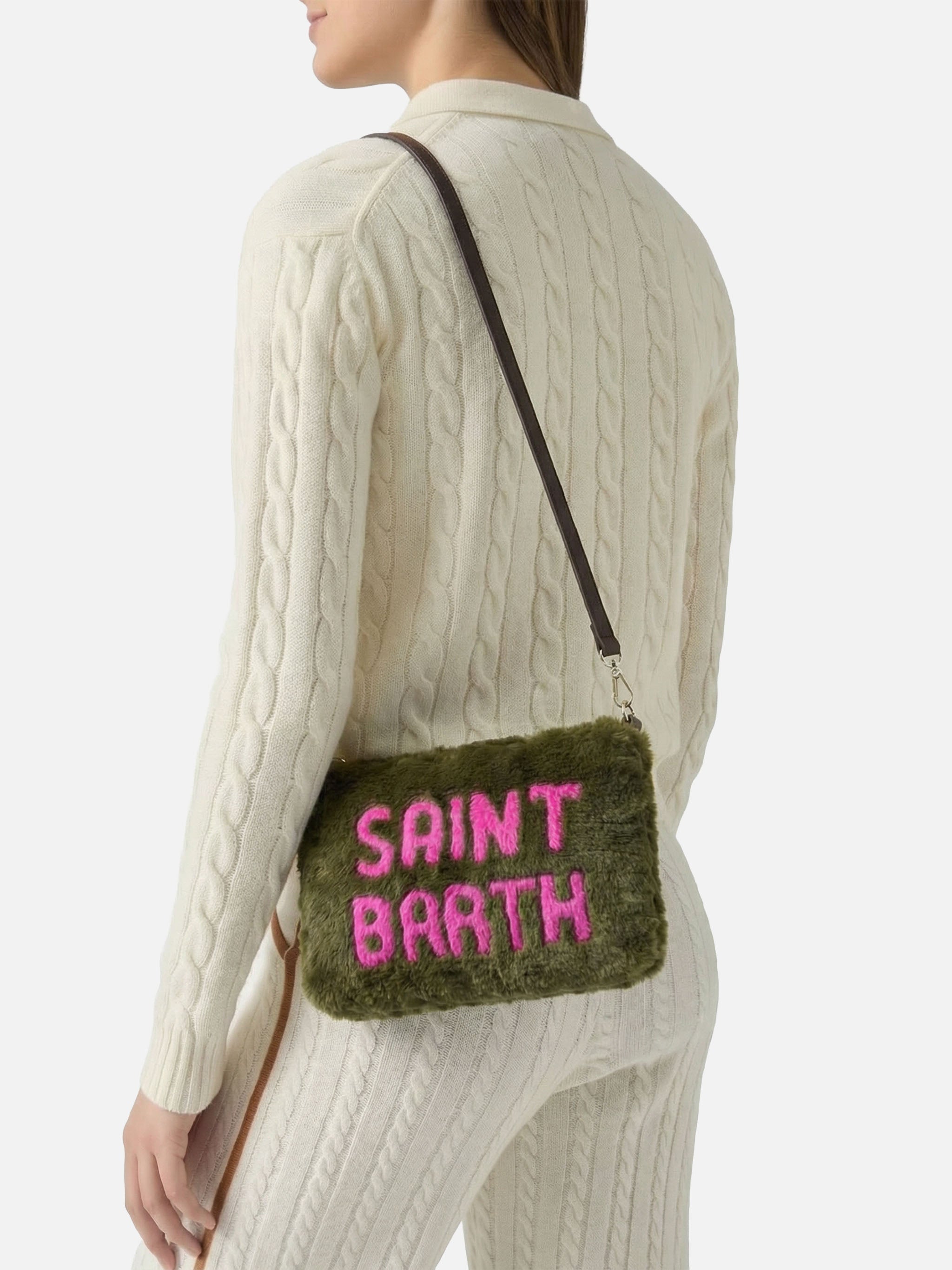 Pouch a tracolla Parisienne in ecopelliccia verde