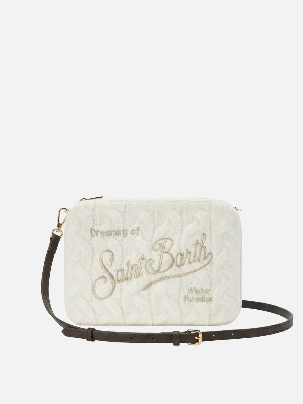 Borsa crossbody Parisienne Wool Braid in misto lana a trecce bianca