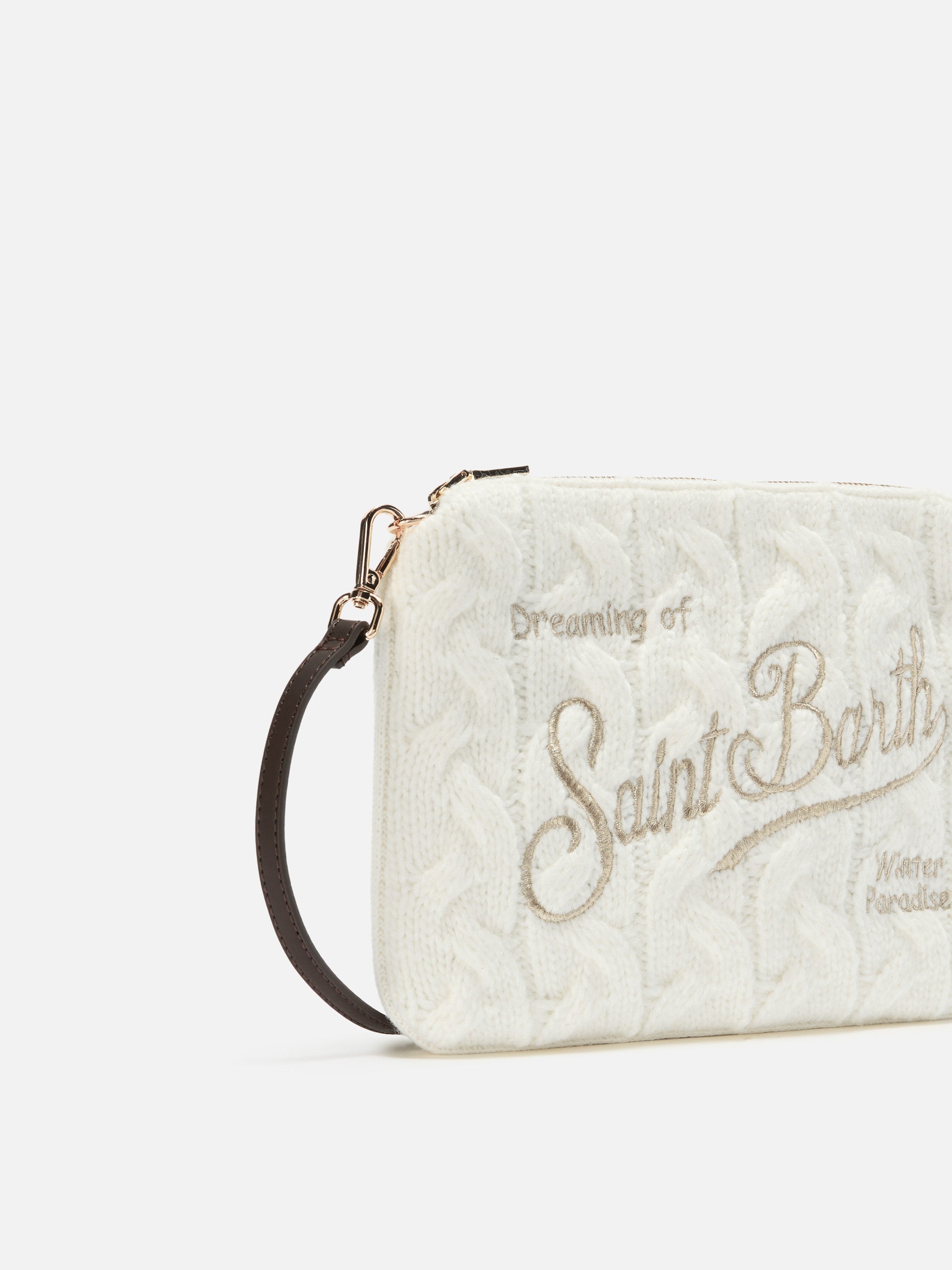 Borsa crossbody Parisienne Wool Braid in misto lana a trecce bianca