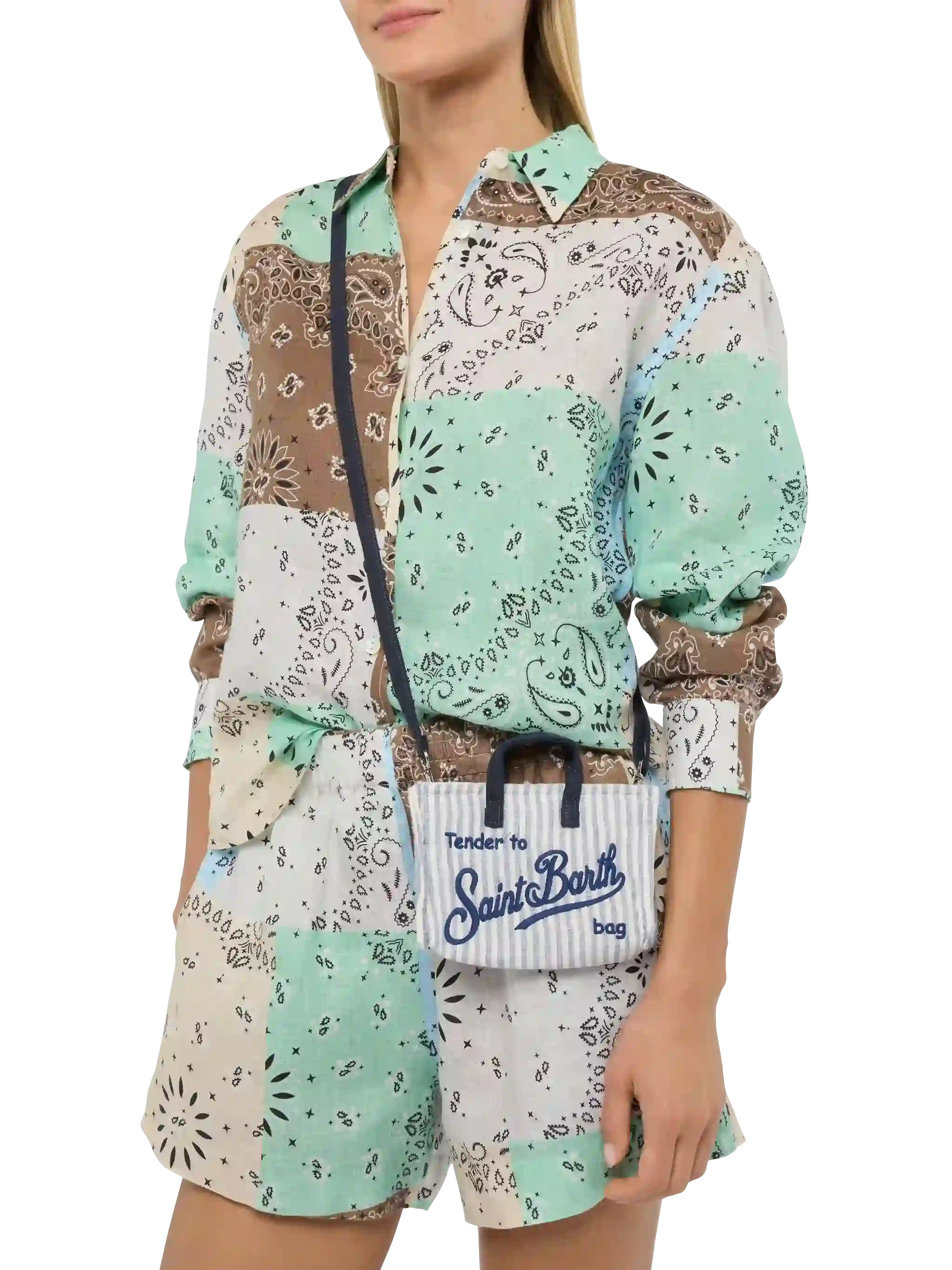 Linen Phone Bag with light blue striped print - MC2 Saint Barth