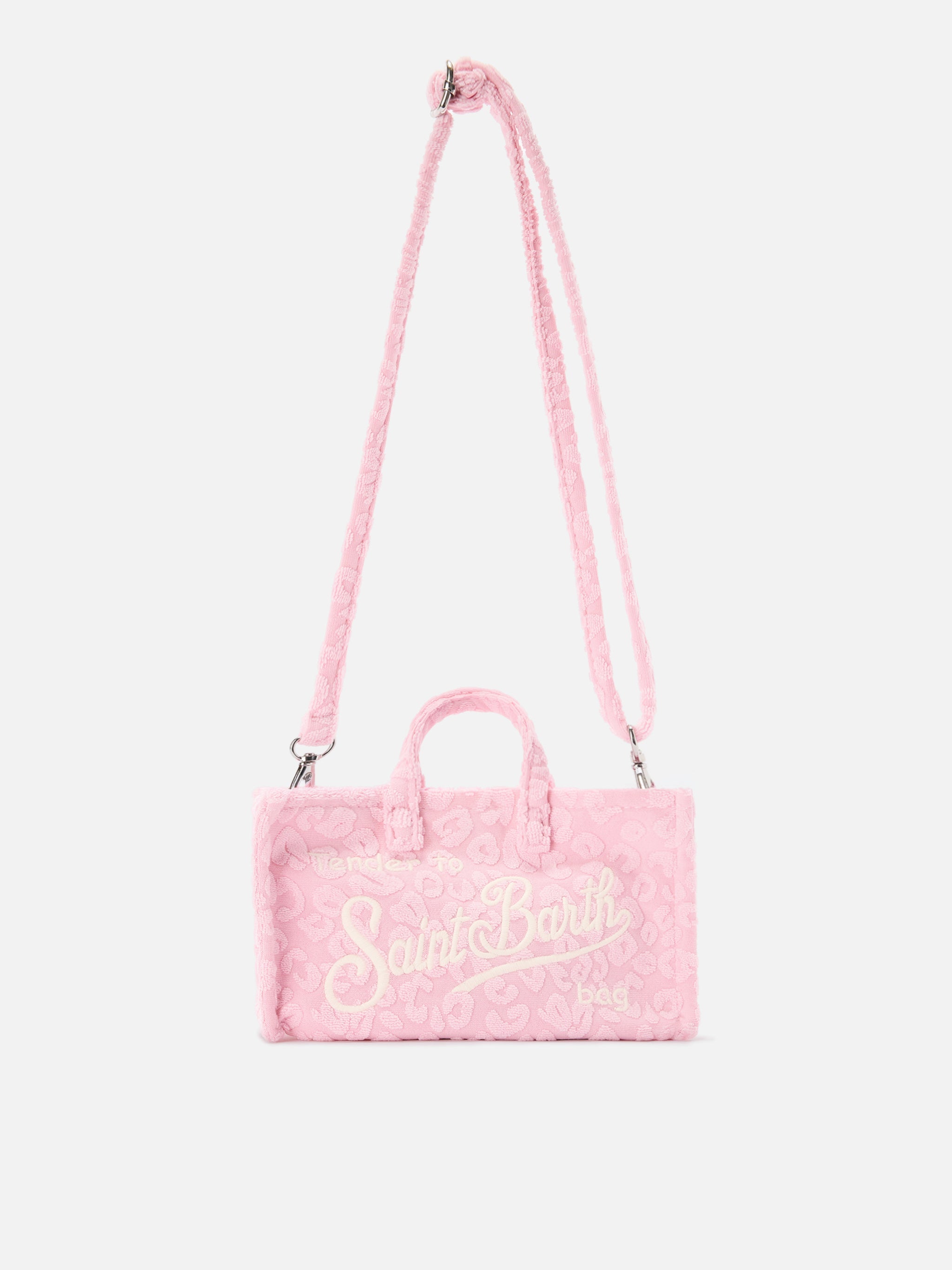 Borsa Phone micro effetto spugna con fantasia leopardata in rilievo