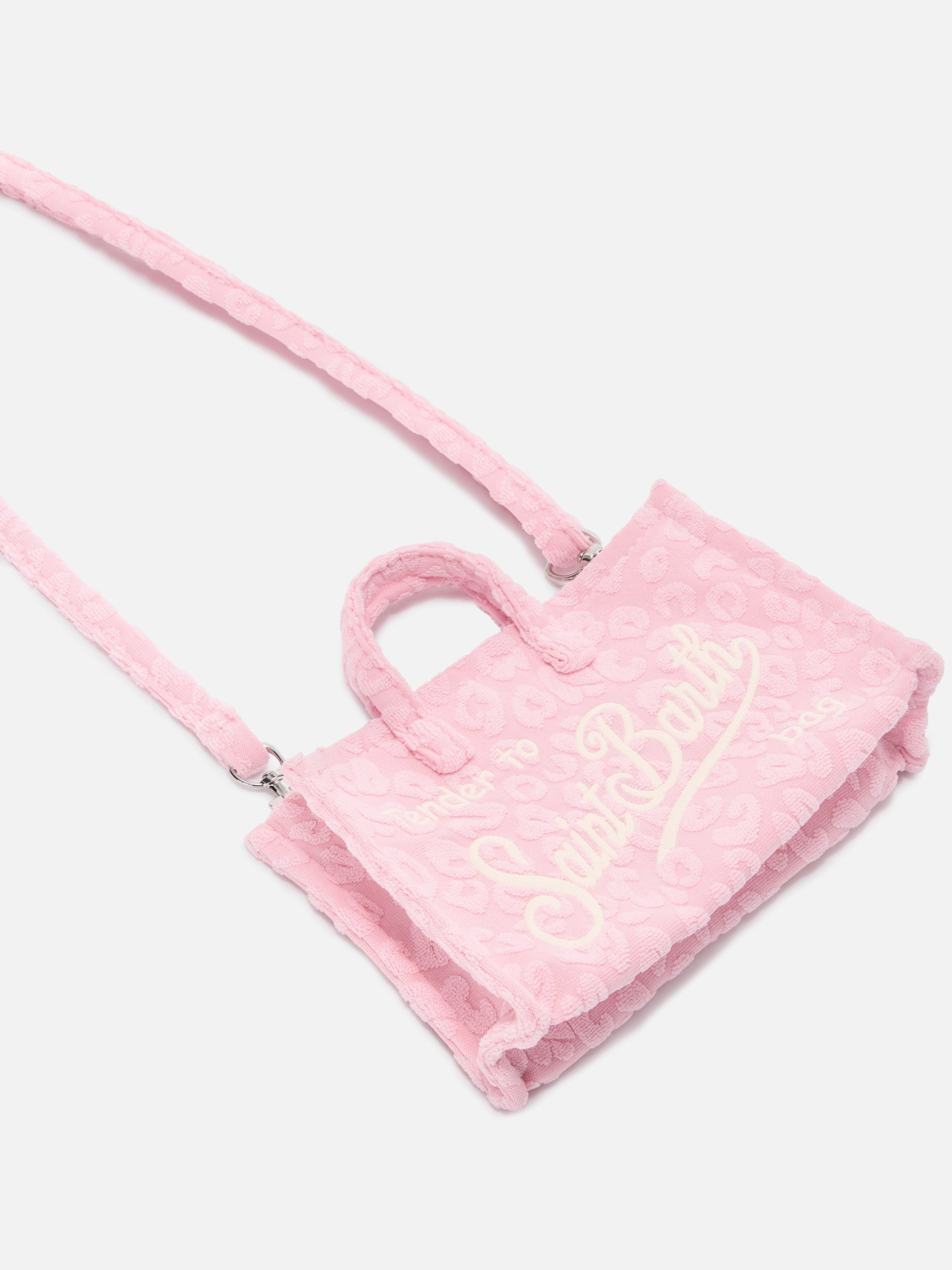 Borsa Phone micro effetto spugna con fantasia leopardata in rilievo