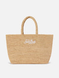 Borsa Beach in raffia con logo ricamato