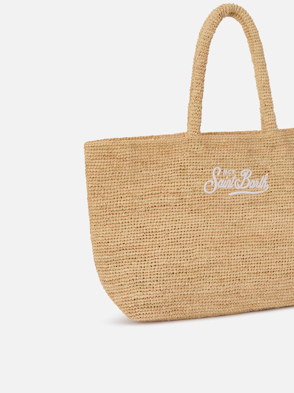 Borsa Beach in raffia con logo ricamato