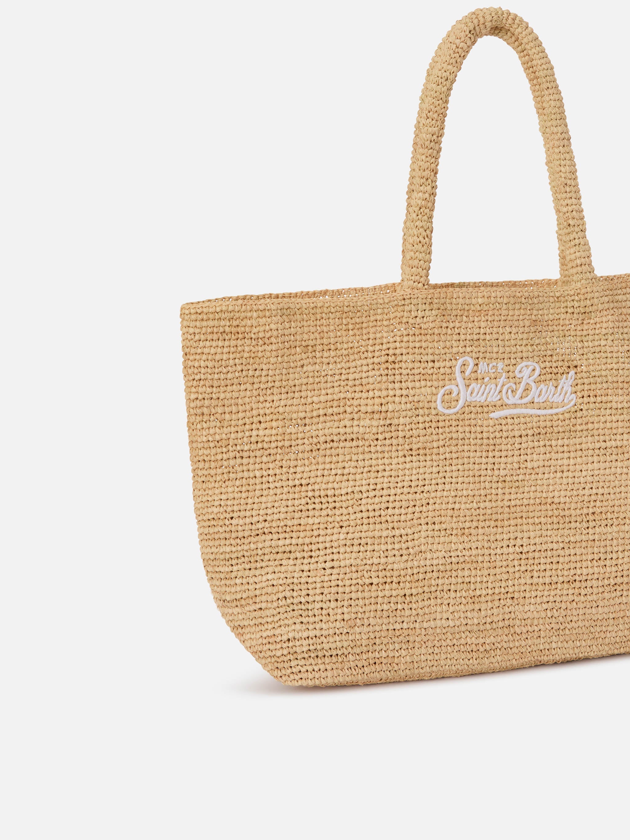 Borsa Beach in raffia con logo ricamato